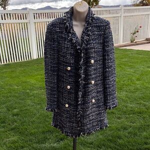 Zara Coat Buble Texture Navy and Pearl Button Open Coat, Size S